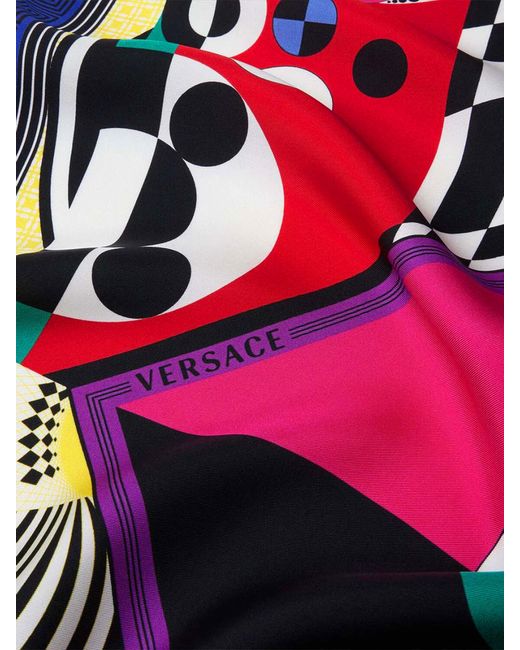 Versace Blue Printed Silk Twill Pleated Miniskirt