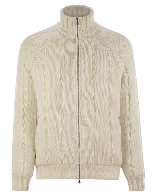 Brunello Cucinelli Natural Cashmere Knit Down Jacket With Zip for men