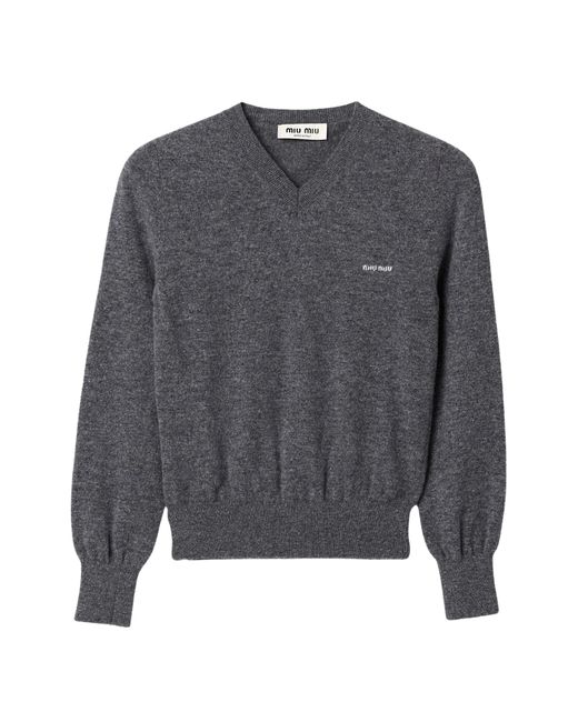 Miu Miu Gray V-Neck Wool Cardigan