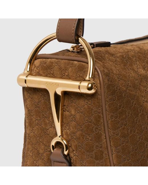 Gucci Brown Caramel Suede Medium Half Horsebit Shoulder Bag