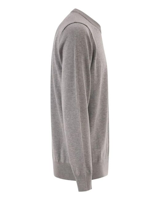 Stone Island Gray Crew Neck Jumper With Small Lapel for men