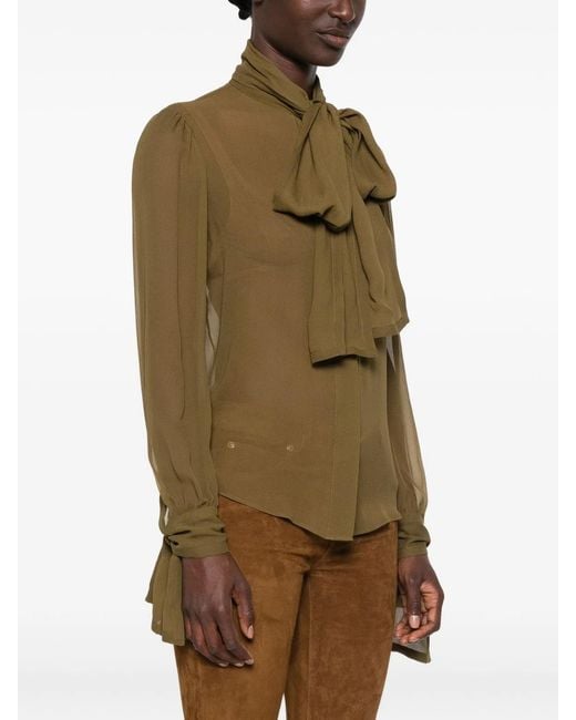 Saint Laurent Green Long-Sleeves Blouse
