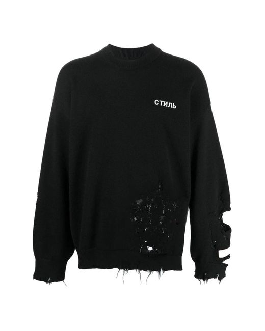 Heron Preston Black Ctnmb Logo Shredded Knit Sweater for men