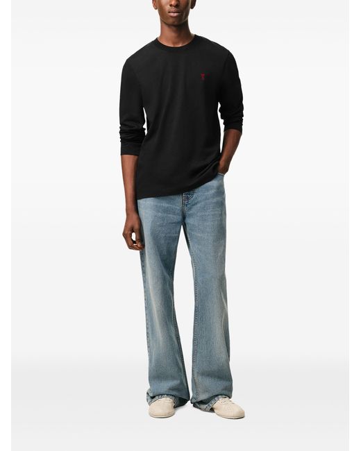 AMI Black Cotton Long Sleeve T-Shirt for men