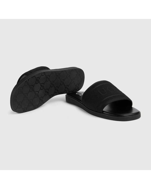 Gucci Black Logo-Embroidered Slides for men