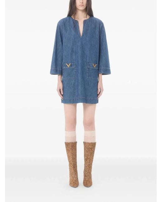Valentino Blue Vlogo Signature Denim Short Dress