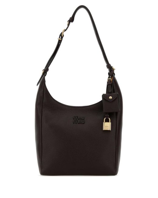 Miu Miu Black Dark Brown Leather Shoulder Bag
