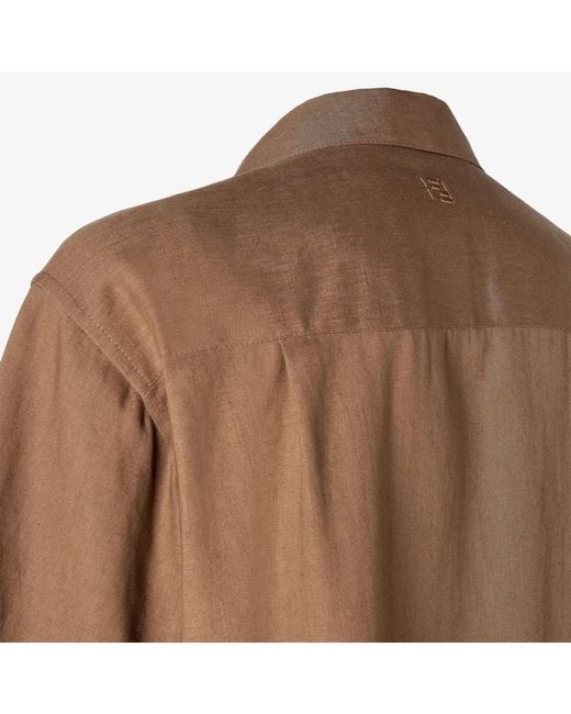 Fendi Brown Shirt Solid Linen for men