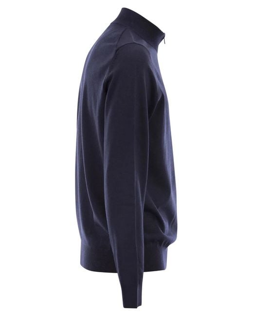 Boss Blue Virgin Wool Jumper With Zip Collar for men