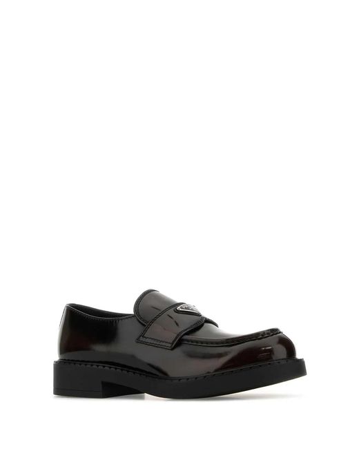 Prada Black Dark Leather Chocolate Loafers for men