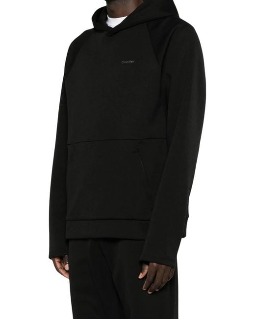 Calvin Klein Black Logo-Print Raglan-Sleeve Hoodie for men