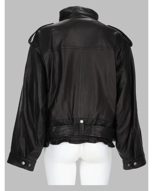Isabel Marant Black Leather Biker Jacket With Belted Waist