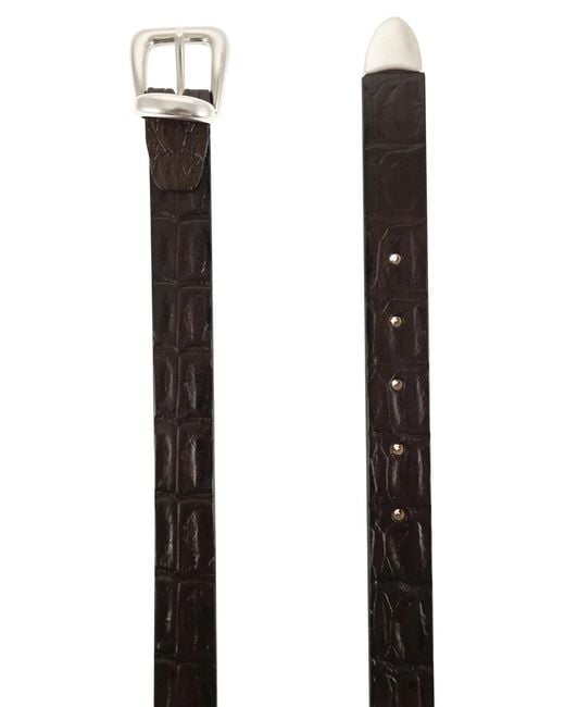 Alberto Luti Brown Crocodile Effect Leather Belt for men
