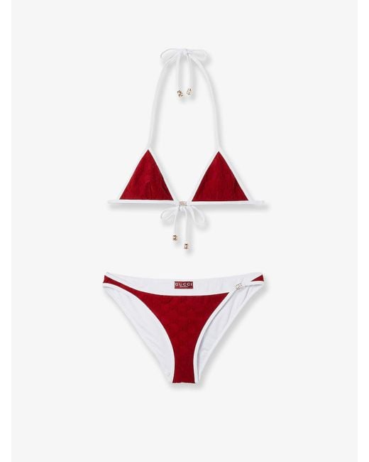 Gucci Women's Red Gg Terry-Cloth Bikini