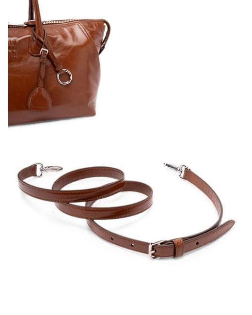 Miu Miu Brown Logo-Embossed Leather Tote Bag