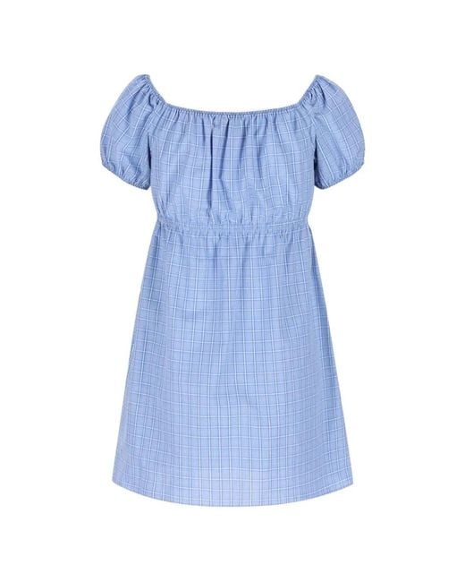 Miu Miu Blue Plaid-Pattern Popeline Mini Dress