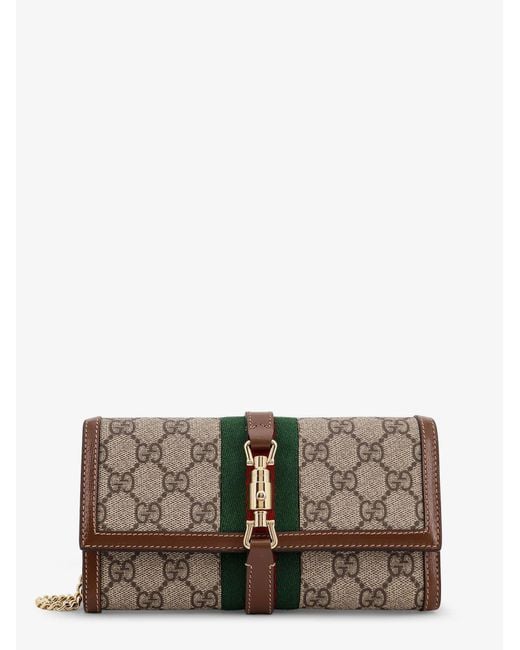 Gucci Gray Jackie 1961 Gg Supreme Fabric And Leather Wallet With Shoulder Strap