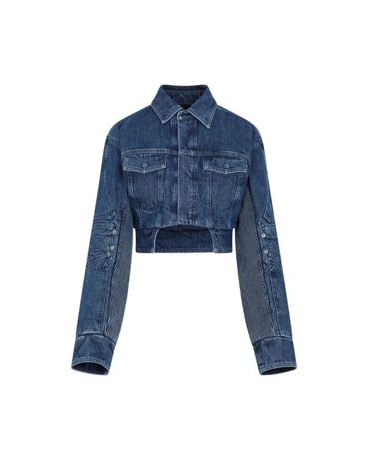 Off-White c/o Virgil Abloh Blue Off Motorcycle Hole Crop Jacket