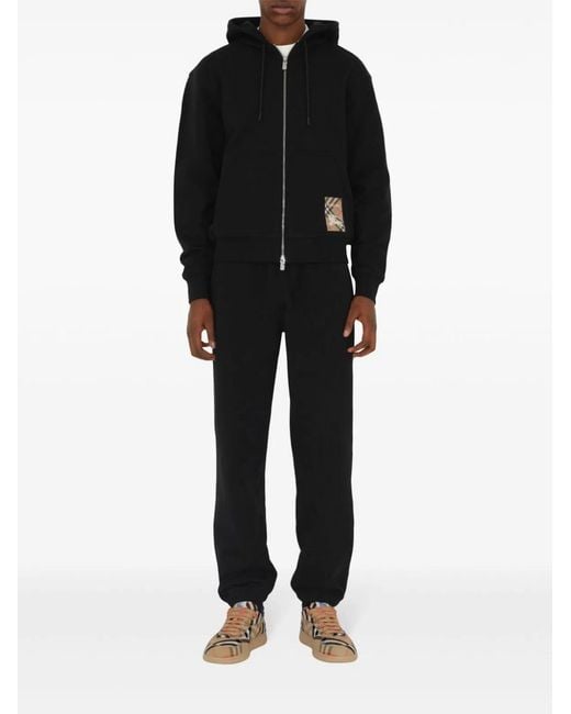 Burberry Black Cotton Full Zip Hoodie for men