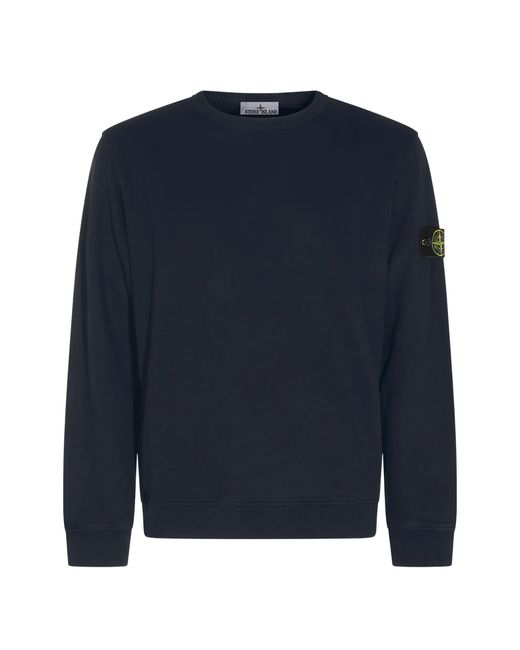 Stone Island Blue Cotton Crew Neck Sweatshirt With Compass Badge for men