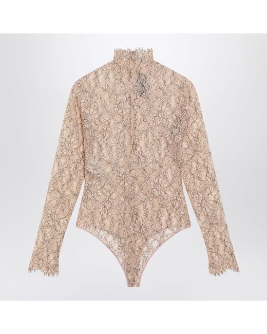 Valentino Natural Nude Rebrodé Lace Bodysuit