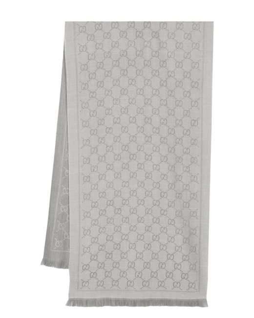Gucci White Gg Wool Scarf