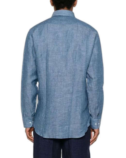 Etro Blue Air Force Linen Roma Logo Shirt for men