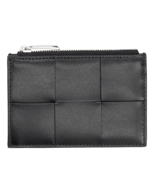 Bottega Veneta Black Card Holder "Cassette" With Zipper for men