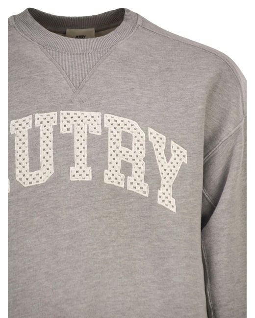 Autry Gray Cotton Crew Neck Sweatshirt With Logo