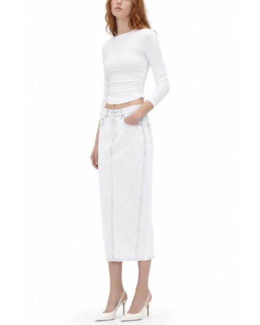Haikure White Long Denim Skirt