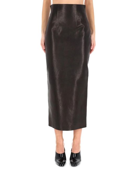 Khaite Black Leather "Loxley" Skirt