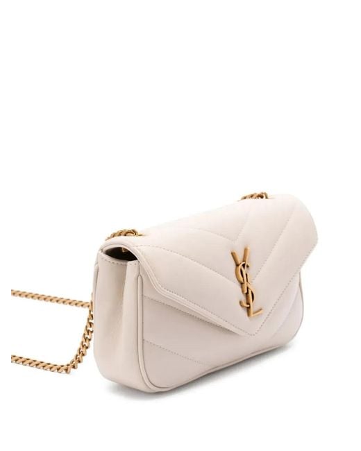 Saint Laurent Natural Ivory Leather Mini Loulou Crossbody Bag
