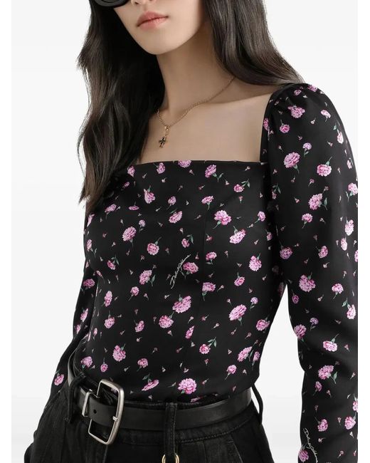 Dolce & Gabbana Black Dolce & Gabbana Carnations-Print Silk Top
