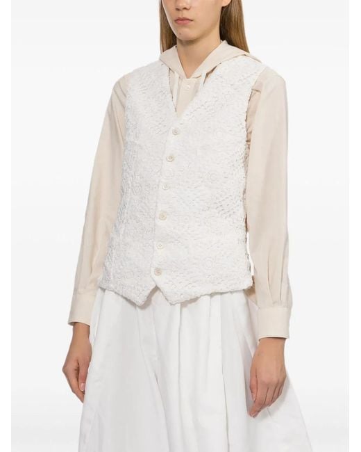 Comme des Garçons White Floral-Embroidered Vest
