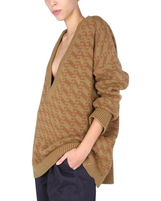 Jejia Natural V-Neck Jacquard Sweater
