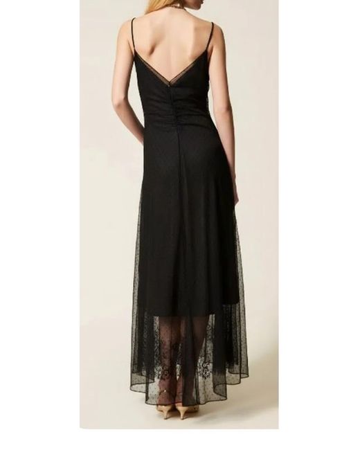 Twinset Black Spaghetti Straps V Neck Dress