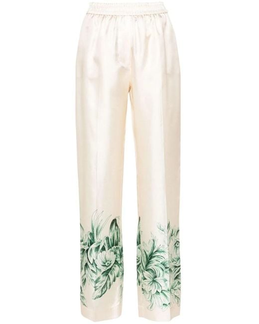F.R.S For Restless Sleepers White Silk Printed Trousers