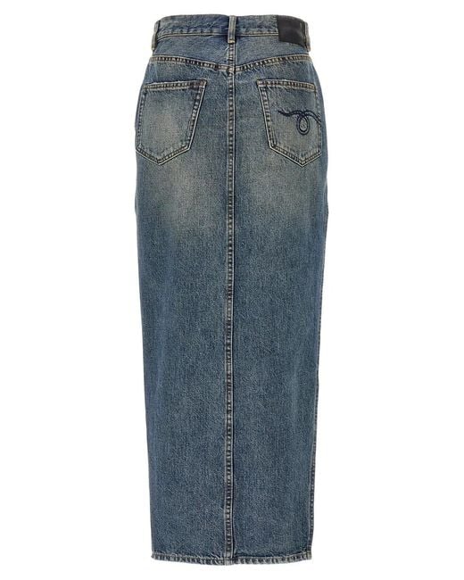R13 Blue 'Devon Side Slit' Skirt