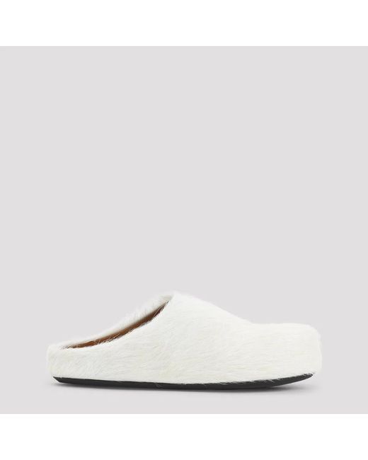 Marni White Natural Calf Hair Fussbett Mules