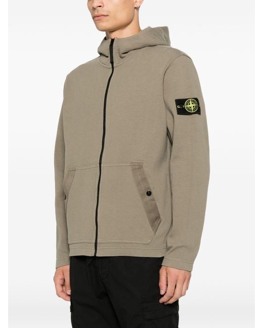 Stone Island Brown Logo-Patch Zip-Up Hoodie for men