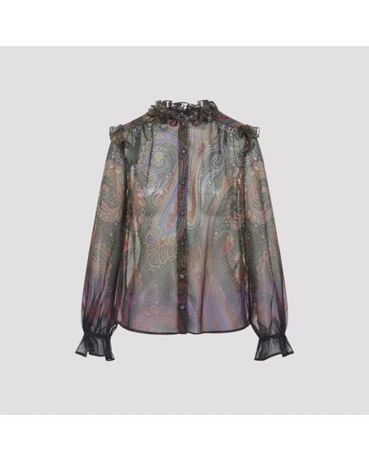 Etro Gray Silk Blouse