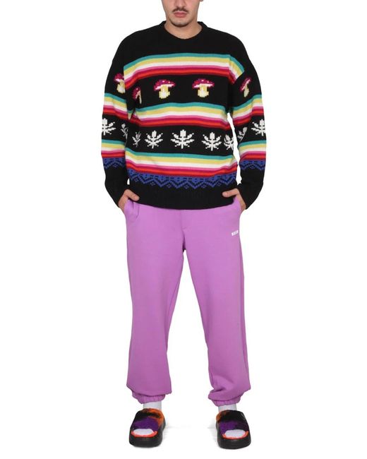 MSGM Red Wool Crew Neck Sweater for men
