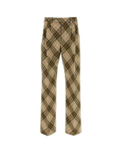 Burberry Green Pleated Checkered Tailored Trousers for men