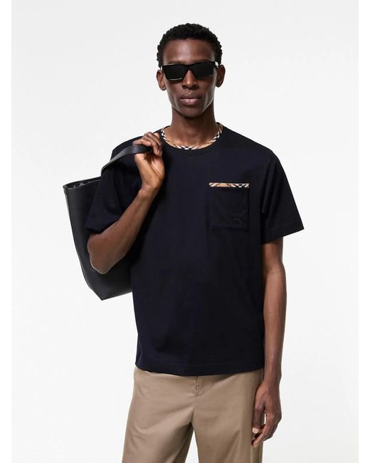 Burberry Blue Check Trim T-Shirt for men
