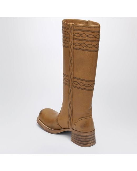 Miu Miu Brown Embroidered Leather Boots