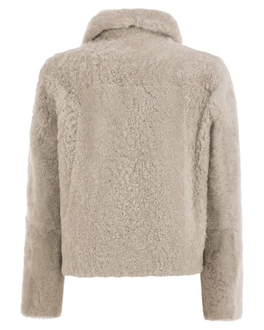 Brunello Cucinelli Natural Double-Breasted Shearling Jacket