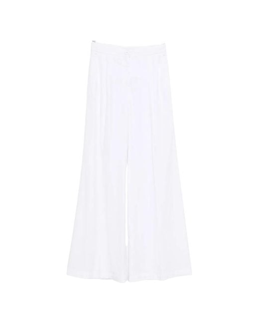 Via Masini 80 White Linen Blend Trousers