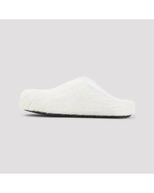 Marni White Natural Calf Hair Fussbett Mules