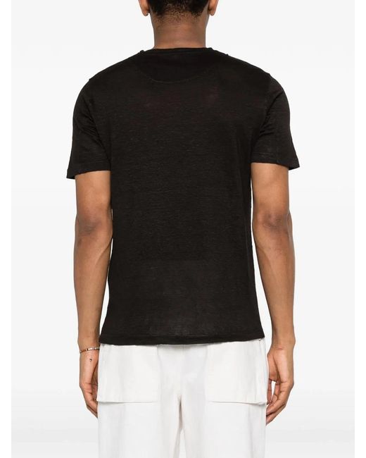 120% Lino Black Linen T-Shirt for men