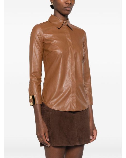 Elisabetta Franchi Brown Faux Leather Shirt